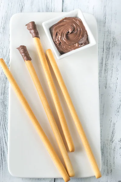 Breadsticks Met Chocolade Crème — Stockfoto