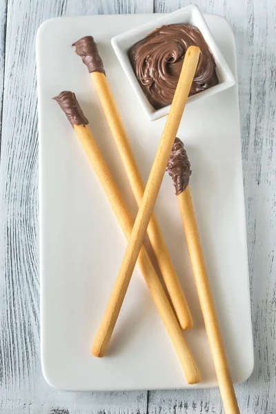 Breadsticks Met Chocolade Crème — Stockfoto