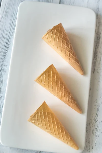 Waffle Cones White Plate — Stock Photo, Image