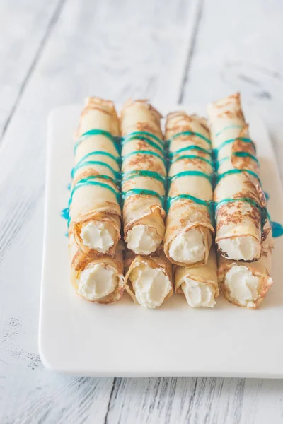 Crepes Cream Cheese Fresh Blueberries — Stock Photo, Image