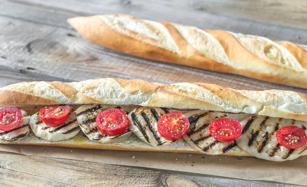 Sandwich Grilled Aubergines Cherry Tomatoes — Stock Photo, Image