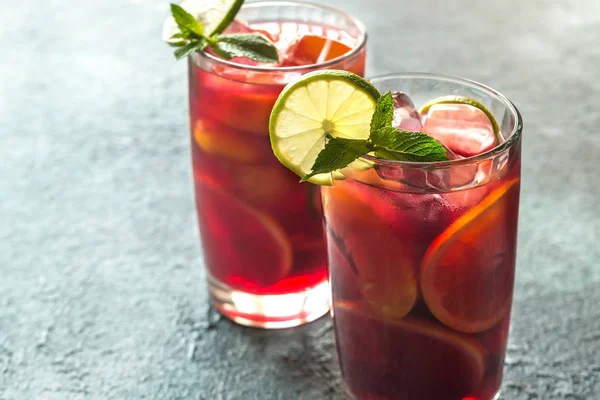 Two Glasses Spanish Fruit Sangria — Stock Photo, Image