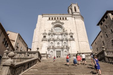 Girona, İspanya - 18 Temmuz 2018: The Girona Cathedral, olarak da bilinen Katedrali, Saint Mary Girona