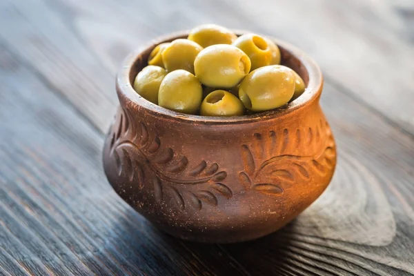 Bowl Olives Wooden Table — Stock Photo, Image