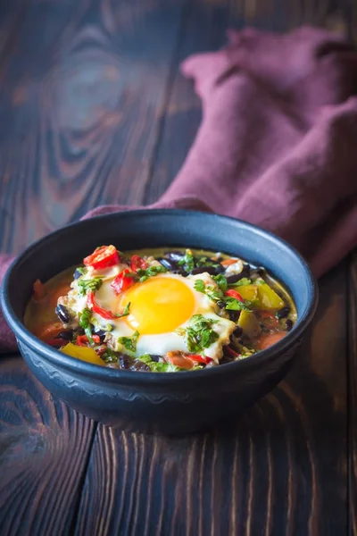 Суп Чорної Квасолі Яйце — стокове фото