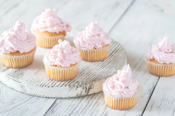 Molti Cupcake Fatti Casa Crema Rosa — Foto Stock