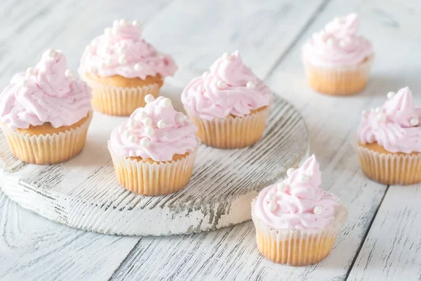 Many Pink Cream Homemade Cupcakes — Stock Photo, Image
