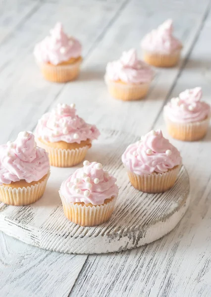Muitos Cupcakes Caseiros Creme Rosa — Fotografia de Stock
