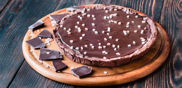 Chocolate Salted Tart Close — Stock Photo, Image