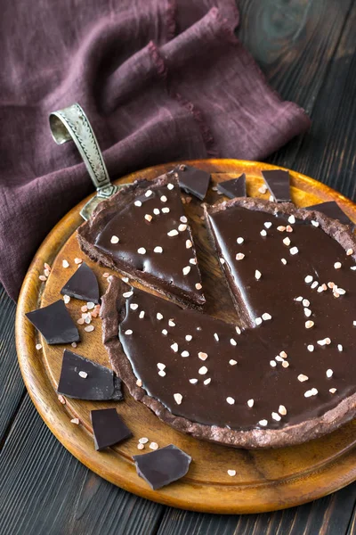 Chocolate Salted Tart Close — Stock Photo, Image