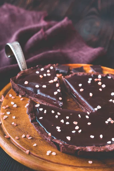 Chocolate Salted Tart Close — Stock Photo, Image