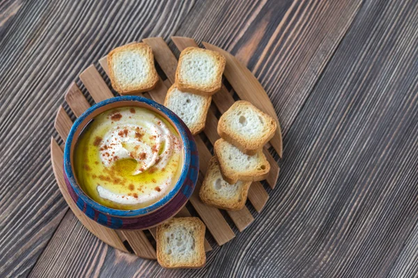 Schaal Van Hummus Met Toast — Stockfoto