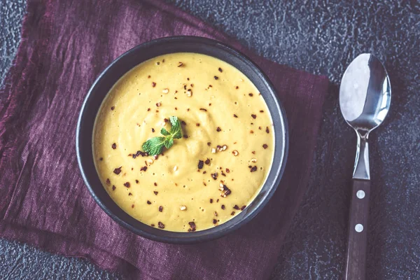 Bowl of lentil coconut creamy soup — Stock Image Bowl Lentil Coconut Creamy Soup Stock Picture