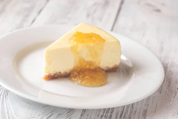 Traditionele Cheesecake Houten Tafel Plat Leggen — Stockfoto