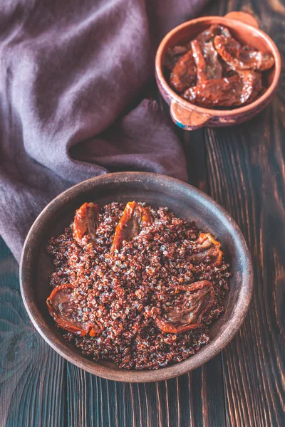 Portion Red Quinoa Sun Dried Tomatoes Top View — Stock Photo, Image