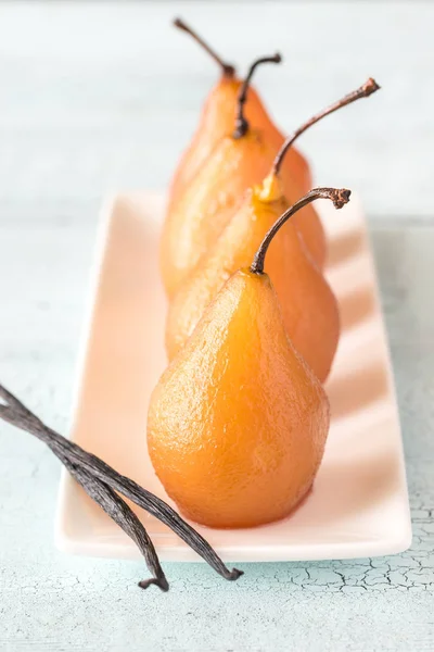 Poached Pears Rose Wine Plate — Stock Photo, Image