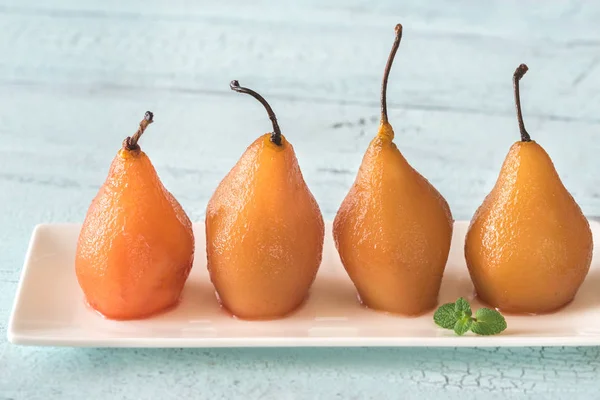 Poached Pears Rose Wine Plate — Stock Photo, Image