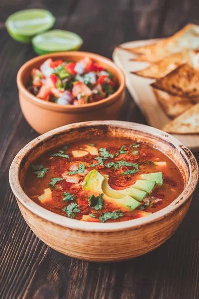 Baharatlı Meksika çorbası kase — Stok fotoğraf