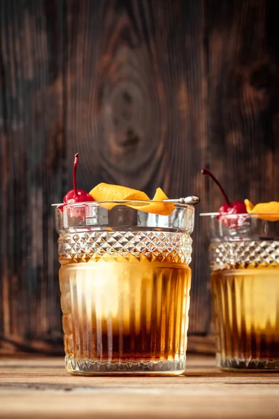 Two glasses of old fashioned cocktail