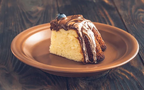 Lemon Cake Wedge Chocolate Topping — Stock Photo, Image