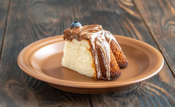 Lemon Cake Wedge Chocolate Topping — Stock Photo, Image