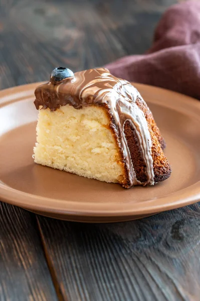 Lemon Cake Wedge Chocolate Topping — Stock Photo, Image