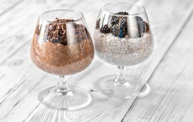 Çikolata ve hindistan cevizi sütlü chia tohumu pudingi.