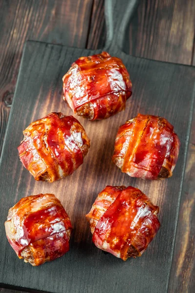 Bacon Wrappped Meatballs Stuffed Cheese — Stock Photo, Image