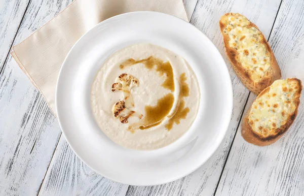 Bloemkool Soep Met Bruine Boter Kaas Toast — Stockfoto