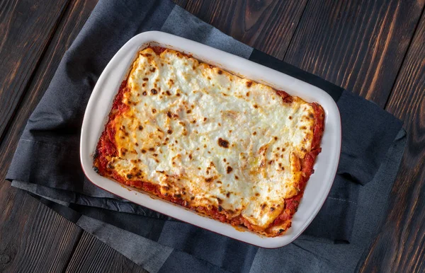 Homemade Lasagne Baking Pan Top View — Stock Photo, Image