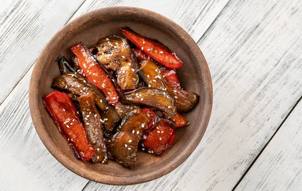 Porzione Peperone Melanzana Teriyaki Friggere — Foto Stock