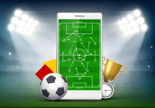 Campo Calcio Sullo Schermo Dello Smartphone Tattiche Gioco Nel Calcio — Vettoriale Stock