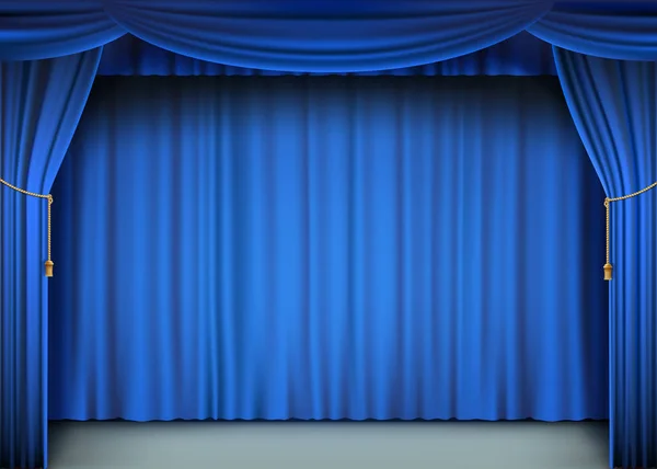 带舞台的蓝色电影院窗帘 — 图库矢量图片