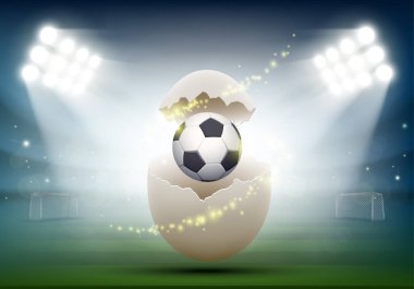 Bir tavuk yumurta Stadı nda futbol topu. Hisse senedi vektör çizim.