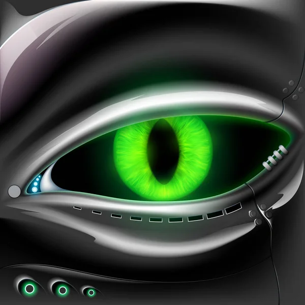 緑の猫目でロボット顔 ベクトル図 — ストックベクタ