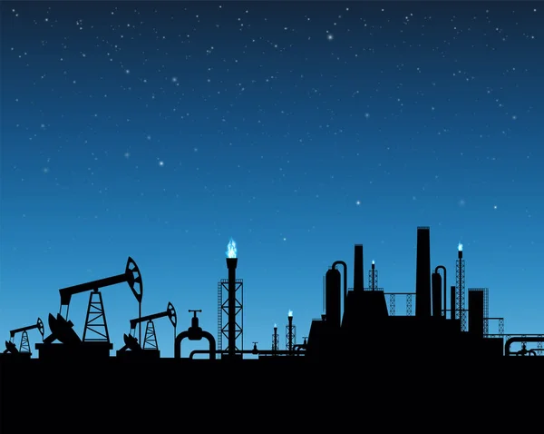 Добыча Газа Нефти Промышленный Завод Фоне Заката Векторная Иллюстрация — стоковый вектор