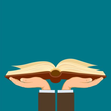 İnsan eli açık bir kitap, vektör çizim tutun.