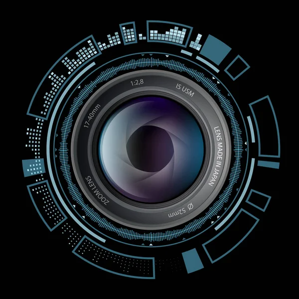 Hud インターフェイスとカメラ写真レンズ 株式ベクトル図 — ストックベクタ