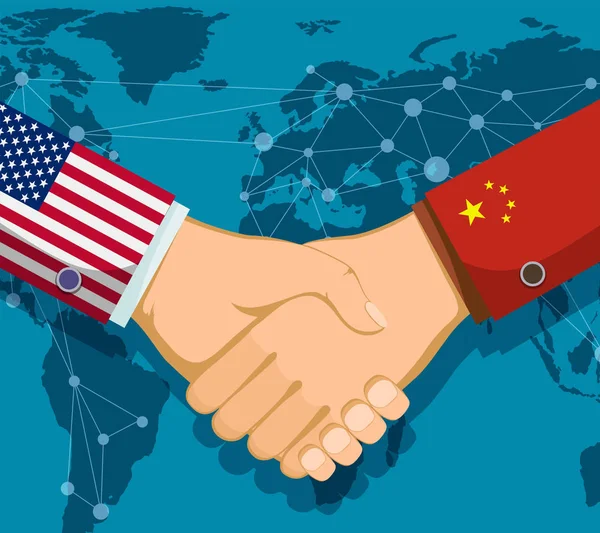 Política Guerra Comercial Entre Estados Unidos China Apretón Manos Dos — Vector de stock