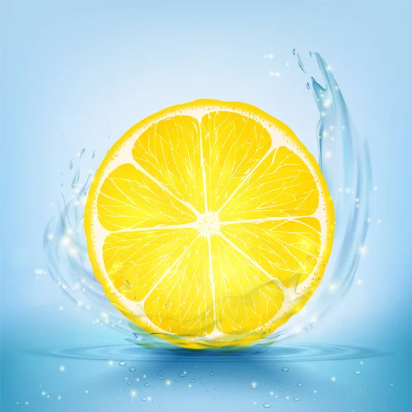 Кусок Лимона Сок Брызгами Каплями Векторная Иллюстрация — стоковый вектор