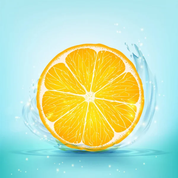 Slice Orange Juice Splashes Drops Stock Vector Illustration — Stock Vector