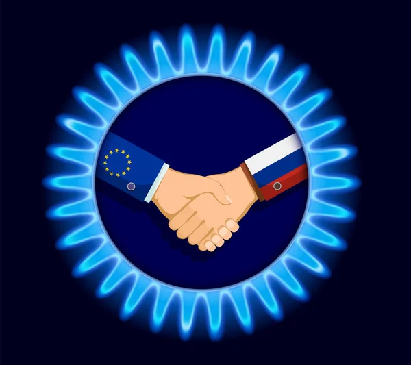 俄罗斯和欧盟之间的天然气北流业务 合作伙伴之间的握手 股票矢量图 — 图库矢量图片