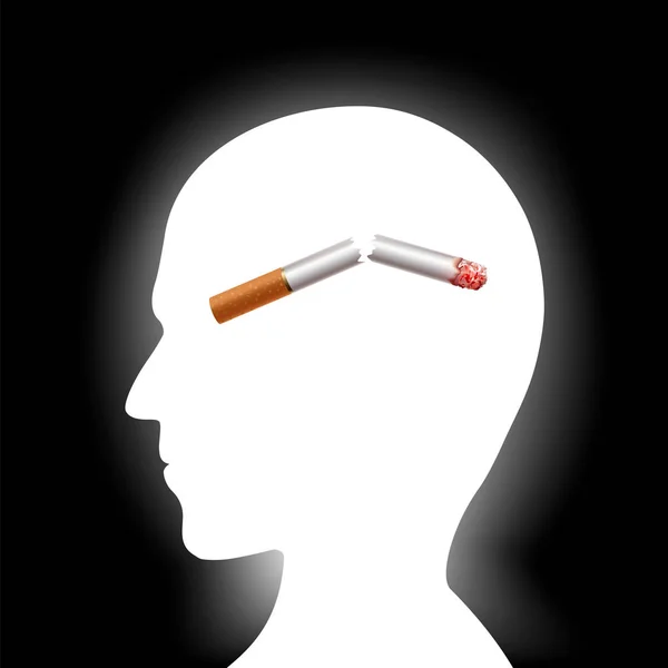 Kırık Sigara Insan Kafanın Içinde Sigara Sağlıklı Bir Yaşam Tarzı — Stok Vektör