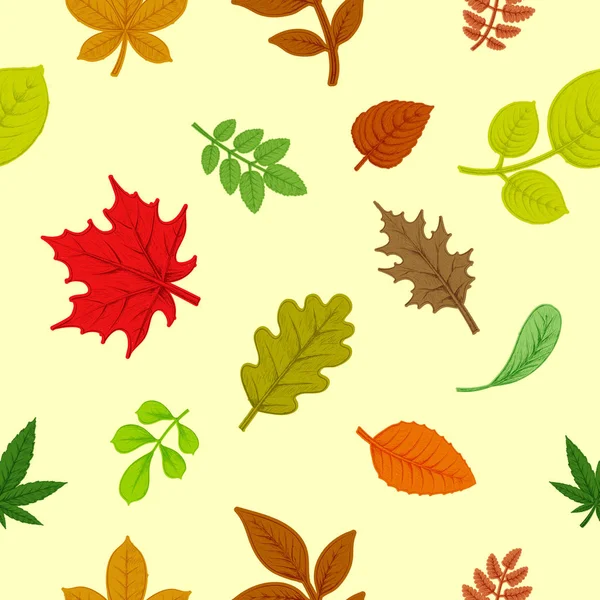 Achtergrond Van Kleurrijke Herfstbladeren Natuurlijke Naadloze Patroon Voorraad Vectorillustratie — Stockvector