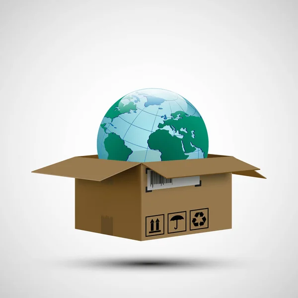 Entrega Carga Icono Caja Cartón Con Planeta Tierra Interior Stock — Vector de stock