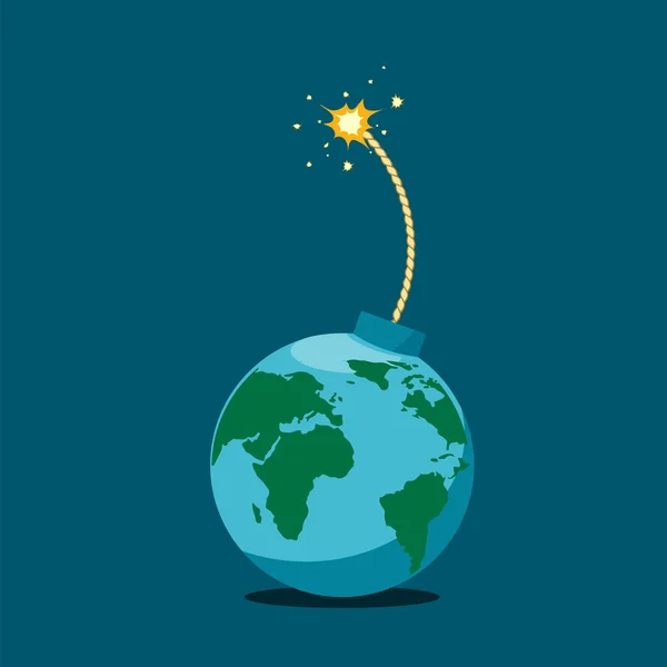 Planeta Země Jako Bomba Hořící Knot Vektorové Ilustrace — Stockový vektor