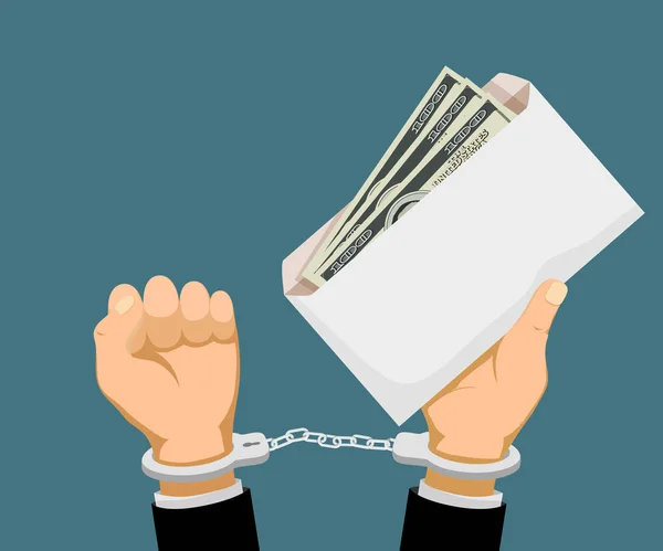 Homem Algemado Tem Envelope Com Notas Dólar Suborno Corrupção Ilustração — Vetor de Stock