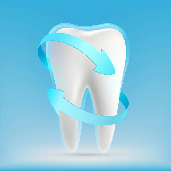 Gigi Manusia Putih Dengan Panah Biru Perawatan Dan Pemutih Ilustrasi - Stok Vektor