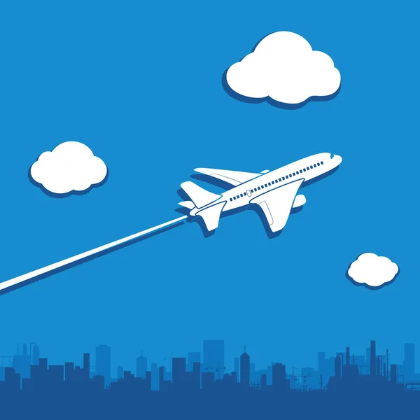 Los Aviones Vuelan Cielo Sobre Ciudad Stock Vector Ilustración — Vector de stock