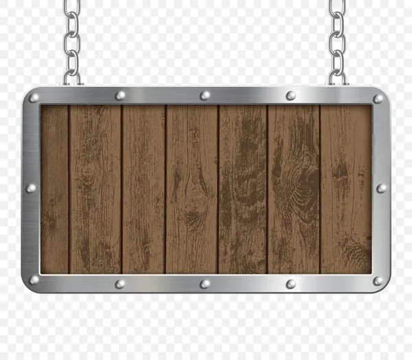 金属と木に掛かっている透明バック グラウンド鎖で作られたレトロな看板 — ストックベクタ